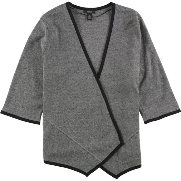 Alfani Womens Asymmetrical Cardigan Sweater in Birds Eye Jacquard Gray - NWT - L - Picture 3 of 7